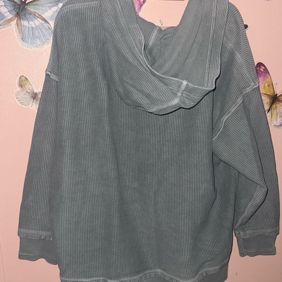 Aerie Women's Ribbed Sweater in Olive Green with Hood - Picture 4 of 5